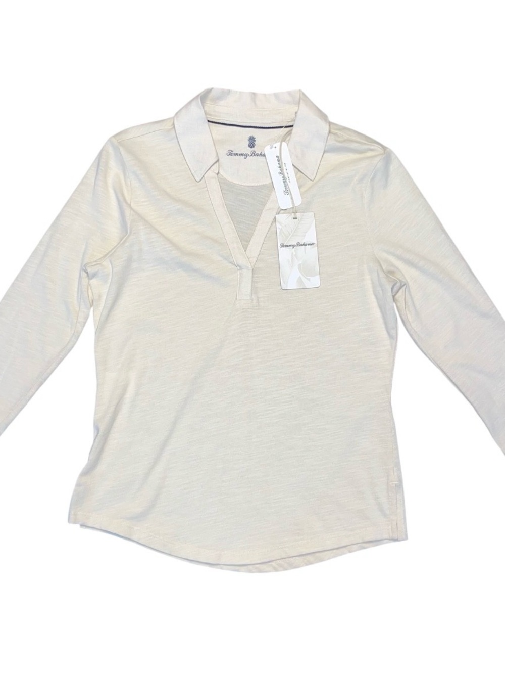Tommy Bahama Ashby Isles Jersey Johnny Collar V Neck Ladies XS NWT Beige 3/4